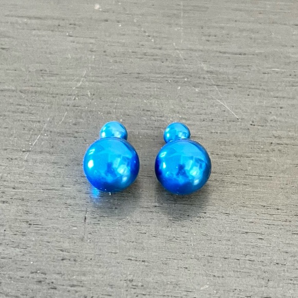 Navy Blue Bright Sky Pearlized Post Double Sided Interchangeable Back Earrings - Picture 4 of 7